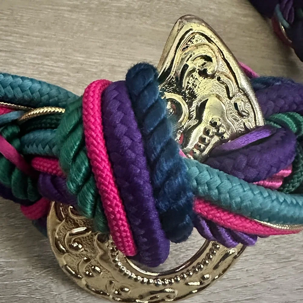 Multicolor Braided Belt with Gold Accent - Picture 5 of 7